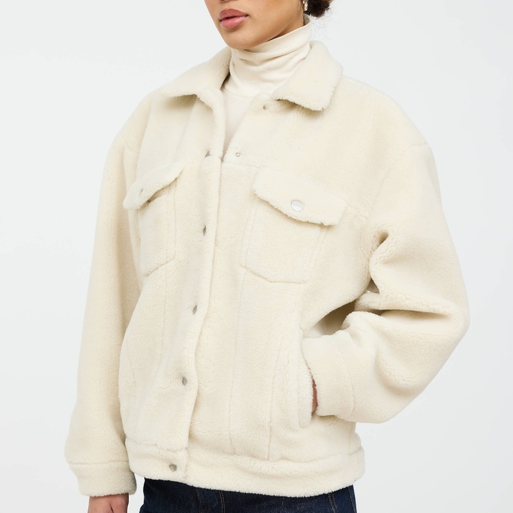 Anine Bing Rory Faux Shearling Serpa Bomber Jacket Cream Size Small